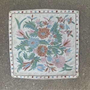 Vintage Aubusson-Style Chain Stitch Pillow Cover 17x17 Floral Boho Decor